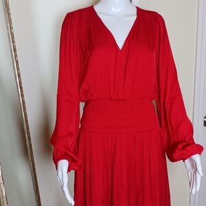 Nine West Red V-Neck Long Sleeve Dress